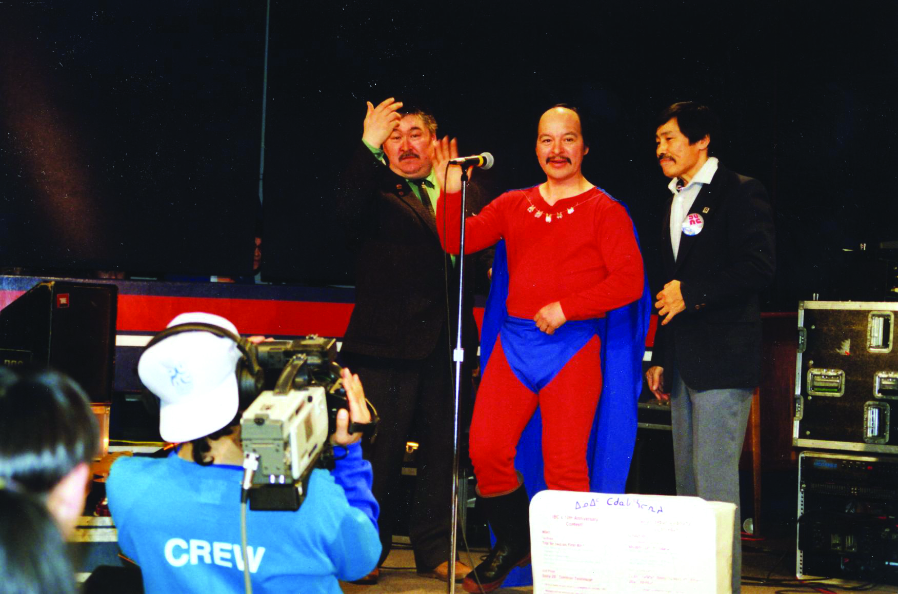 Peter Tapatai is seen here in the trademark get-up of Super Shamou, the beloved Inuk superhero.