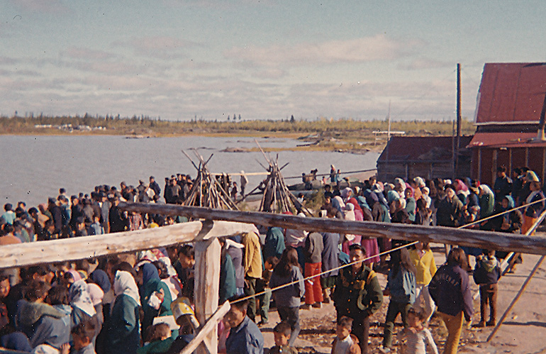 The people of fort rae gather to welcome home the hunters