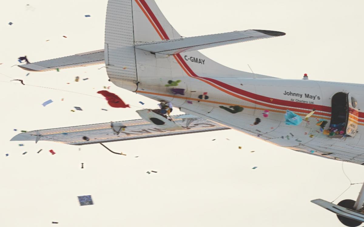 Candy dropping out of airplane