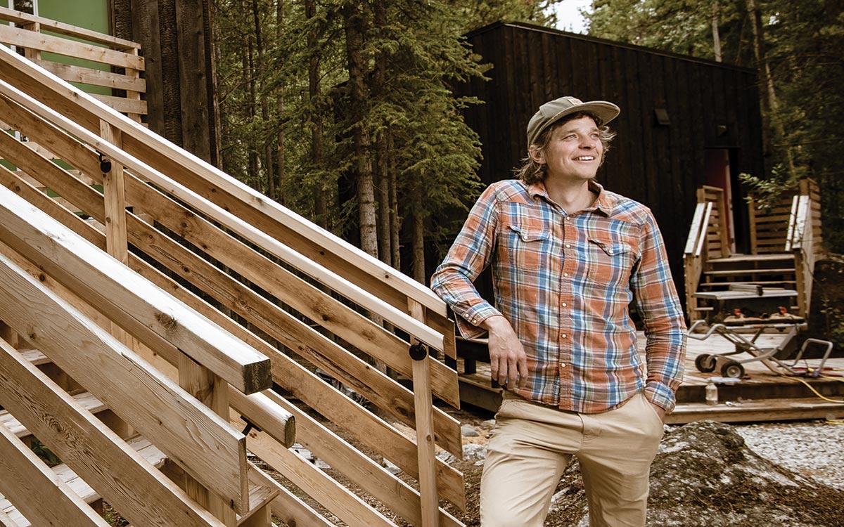 Laird Herbert in front of Black Spruce Hotel