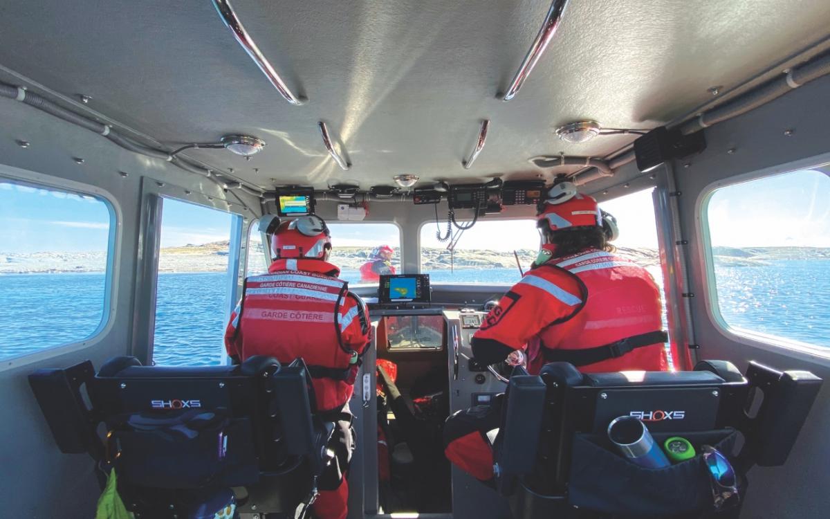 Post secondary students from Rankin Inlet learn through the Inshore Rescue Boat program.