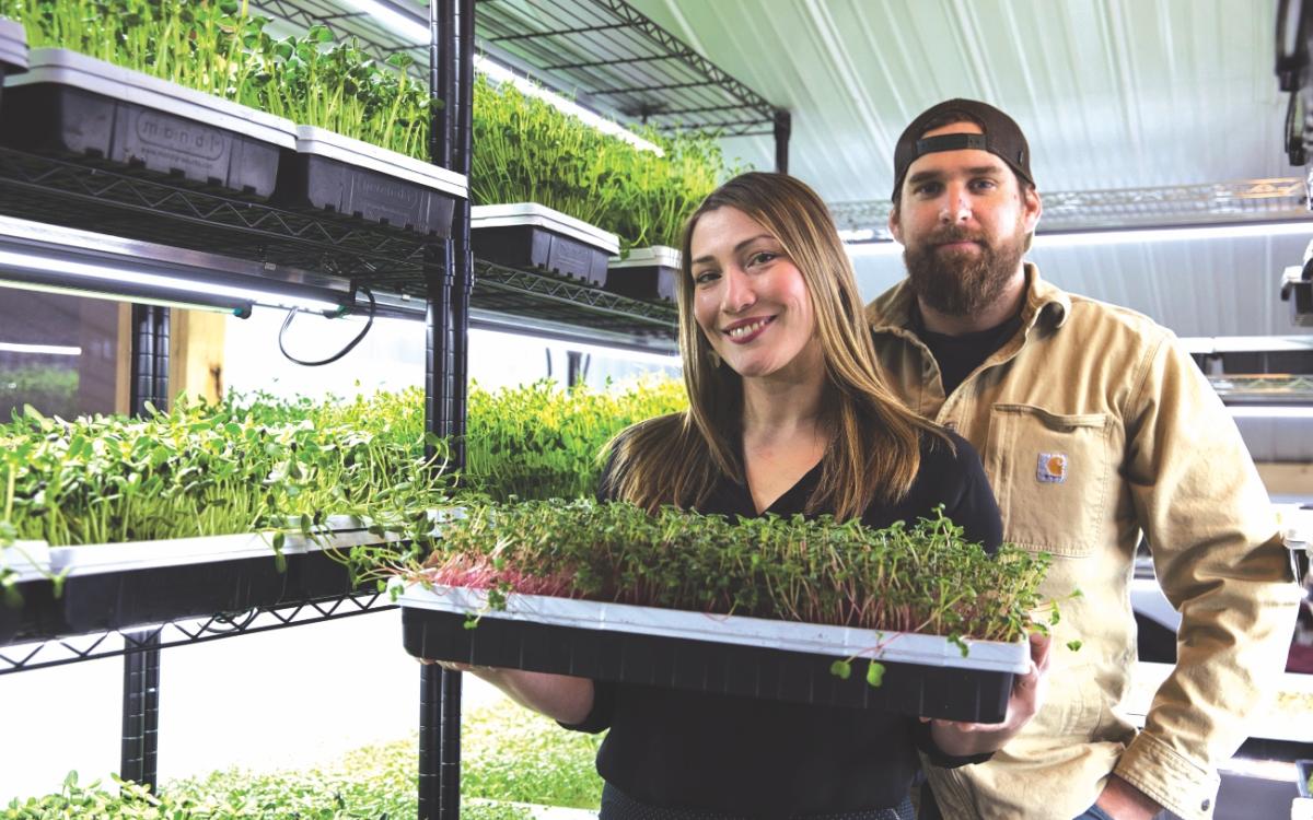 Chris Shaver and Nicolinea Minakis post with micro greens