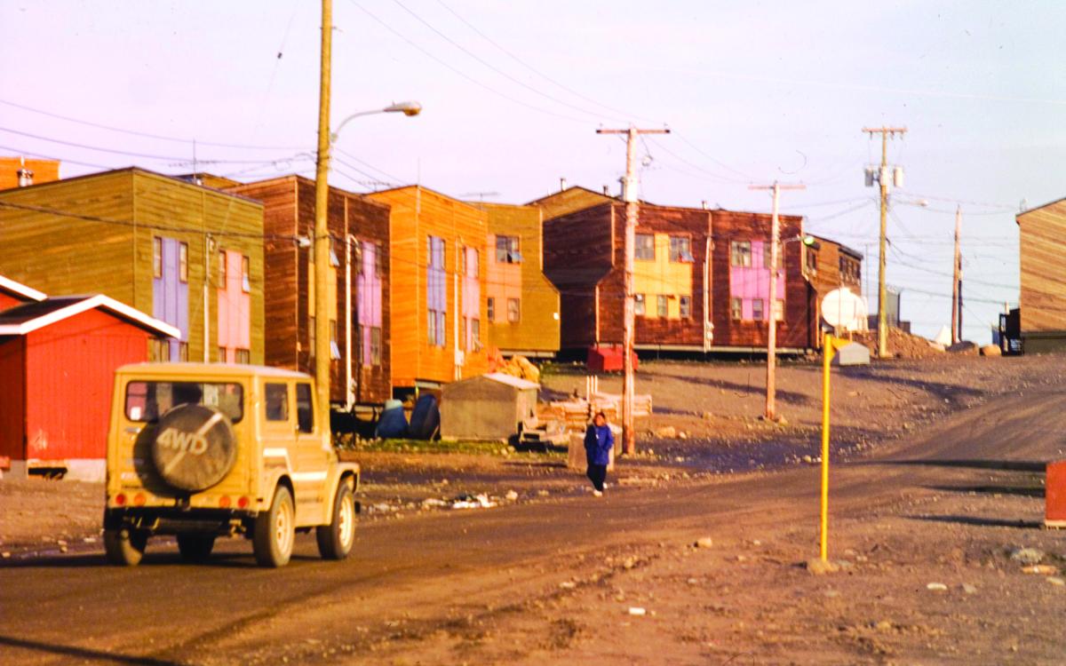 Vintage car driving through Iqaluit.