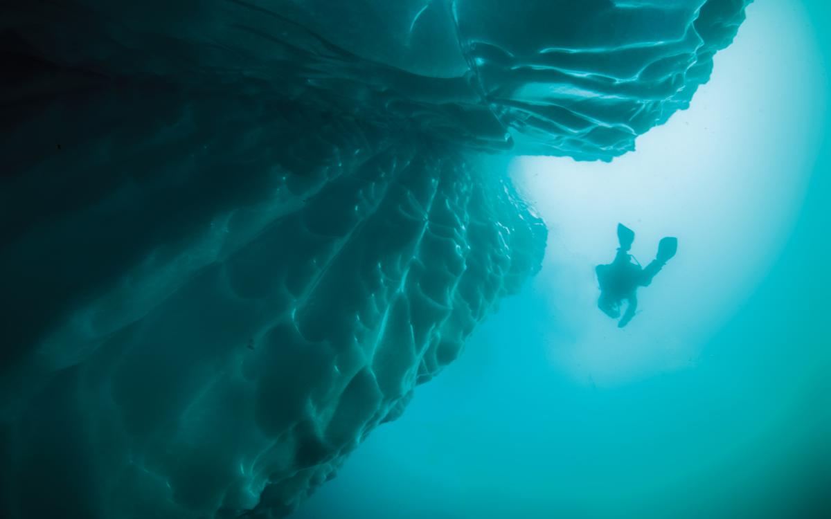 Jill Heinerth swims "upberg."