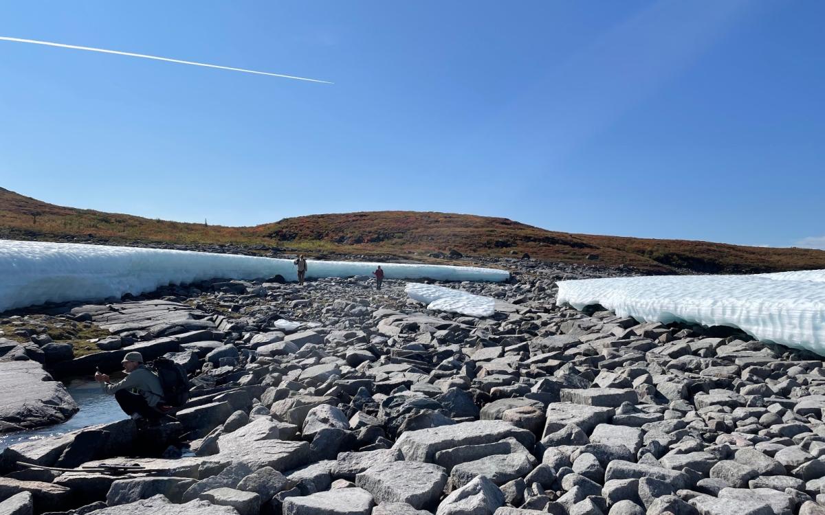 These isolated white patches are called aufeis.