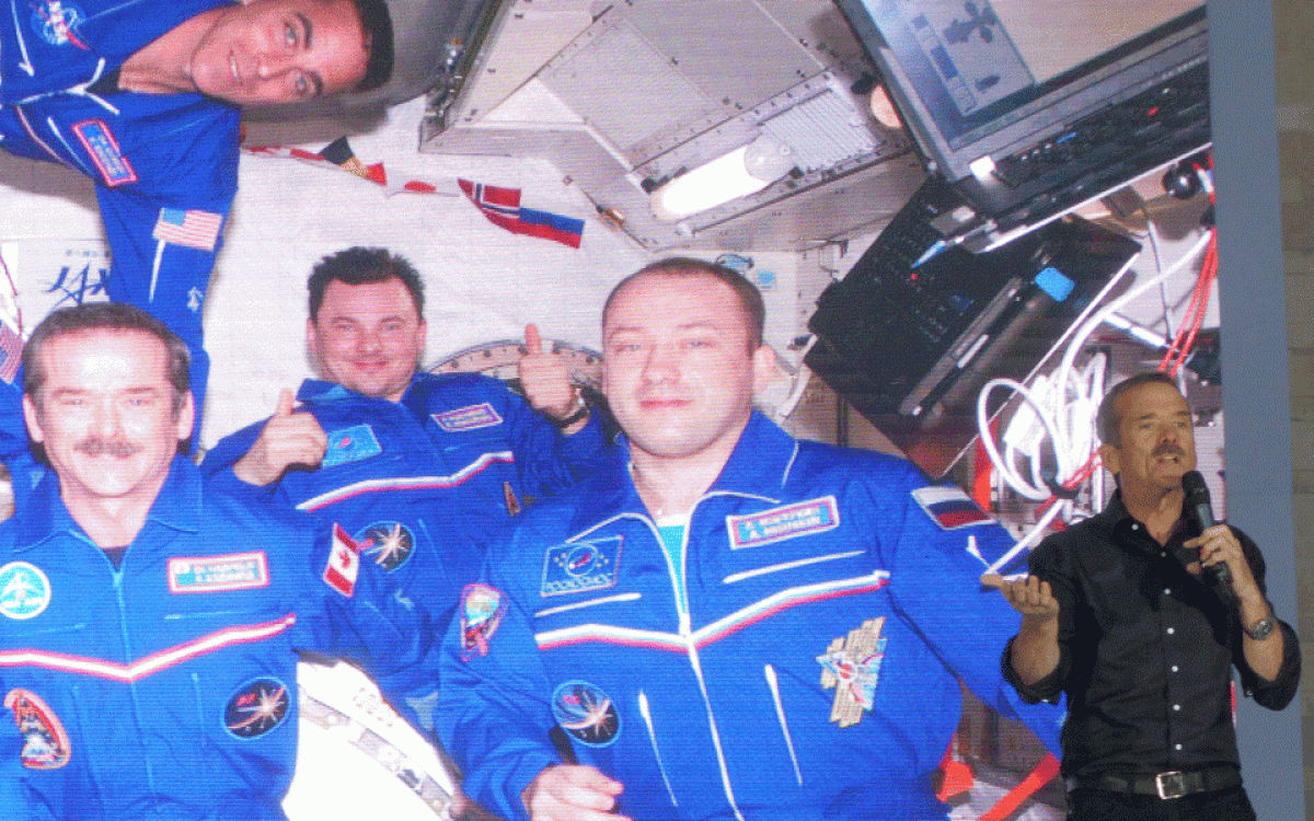 Chris Hadfield speaks in Budapest in May 2016—the celebrated astronaut was at one time a CF-18 pilot, testing the boundaries of the Canadian Arctic. Photo by Elekes Andor