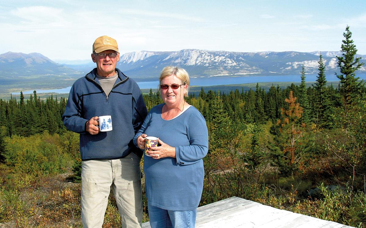 Jim Fowler with his wife Jacquelin in 2009, with the Yukon's Tagish Lake in the background. Photo courtesy of Gord Yakimow