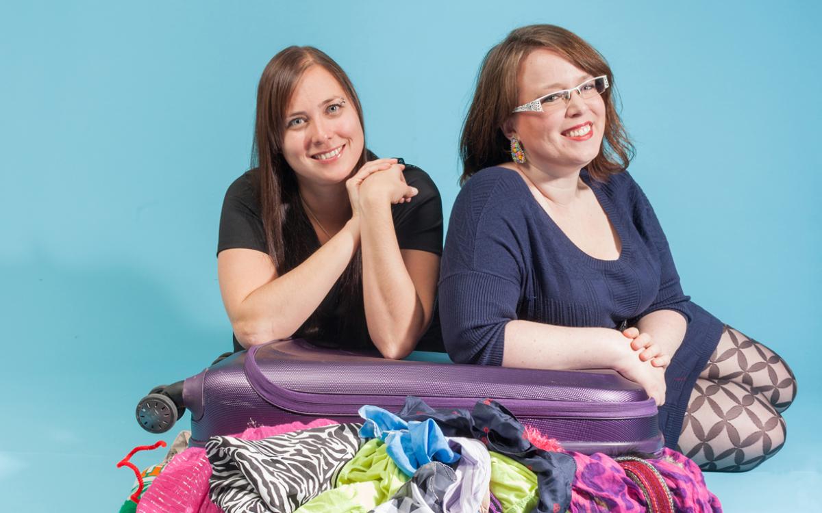 Candice Lys, left, and Nancy MacNeill are FOXY's founders. The costume-filled suitcase, known as Ruby, is a staple in their workshops. Photo by Hannah Eden