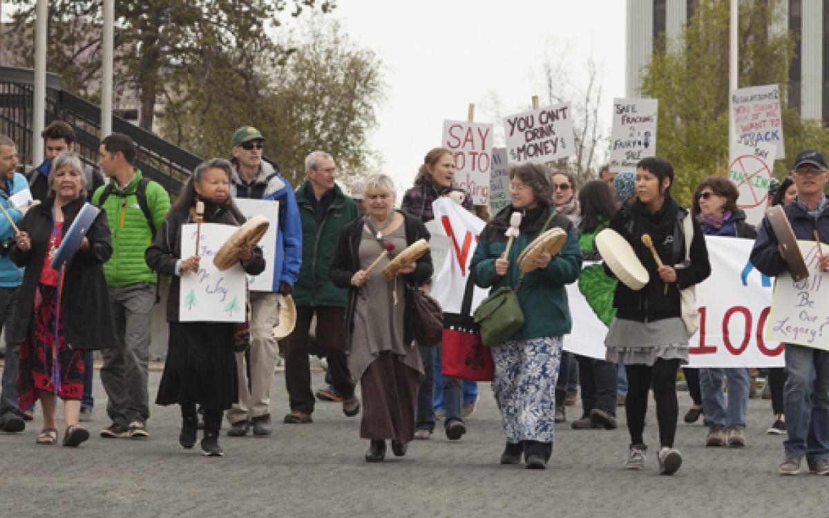 Protesters take to the Yellowknife streets to oppose fracking in the Northwest Territories. Photo by Hannah Eden