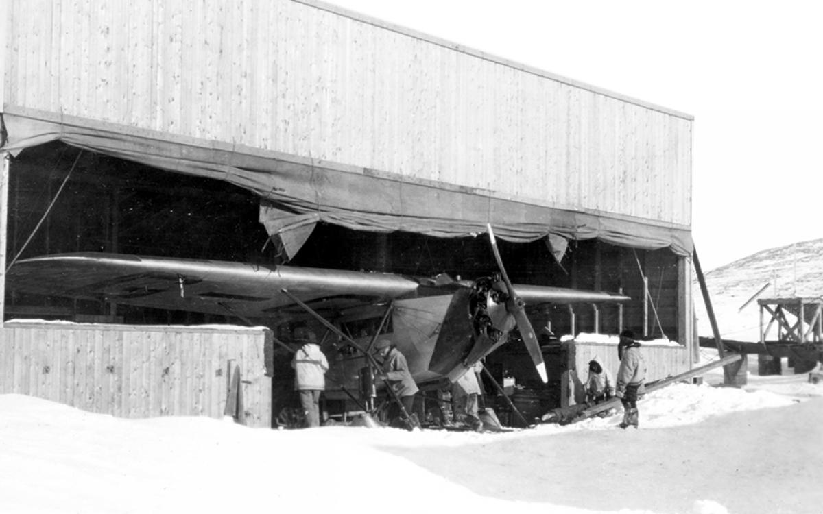 A makeshift hangar for a Fokker Universal on the coast of the Hudson Strait. Photo - Canada Aviation and Space Museum