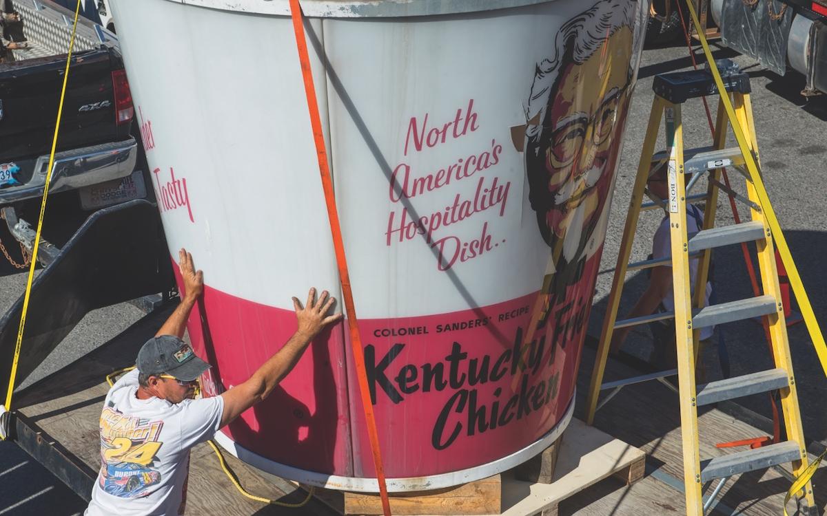 The iconic KFC sign comes down in 2015 after 47 years in business. 