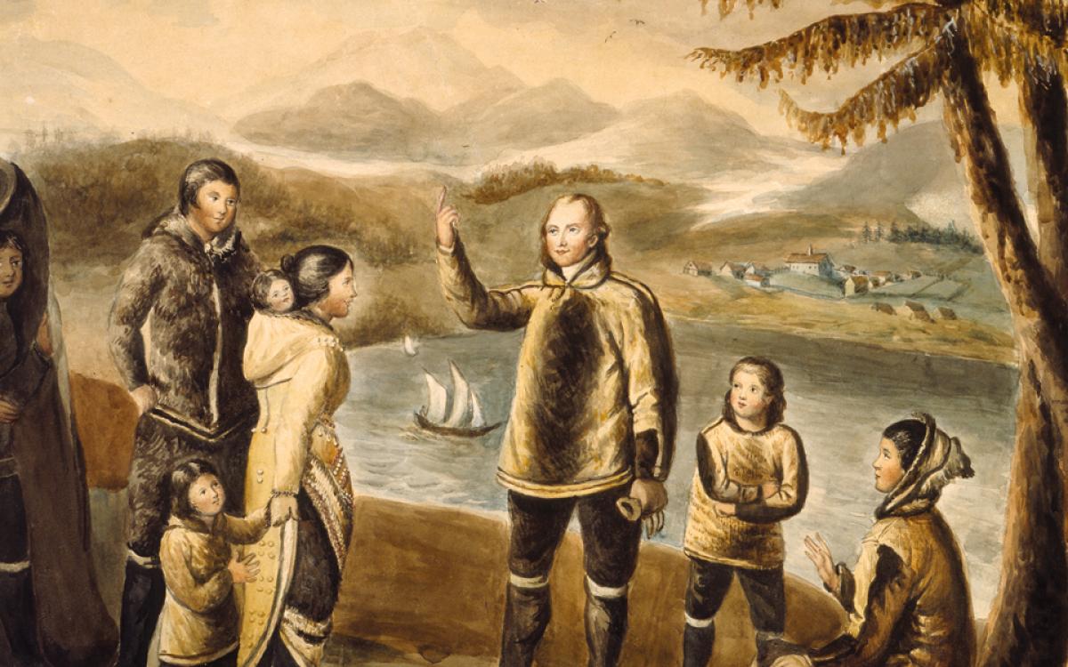 A Moravian missionary meets with Inuit in the mid-1700s outside of Nain, Labrador. Library and Archives Canada, Acc. No. 1986-35-1