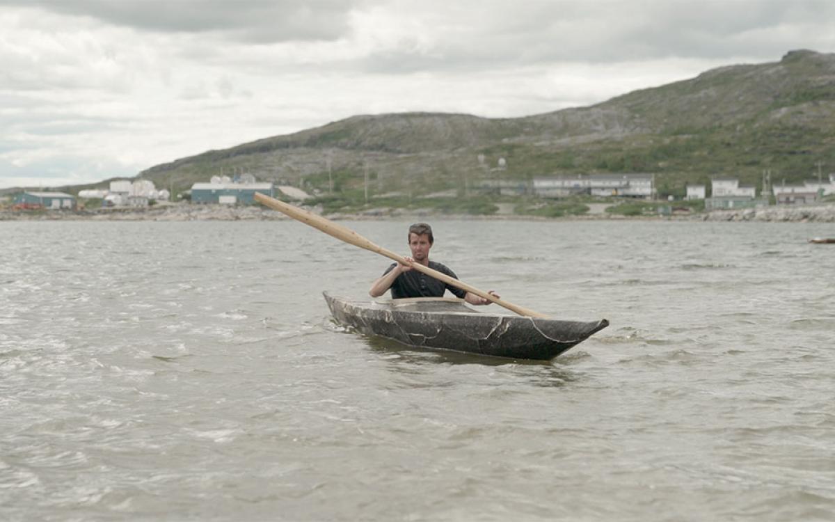 In Hopedale, Labrador, van Koeverden paddles a qajaq for the first time. 