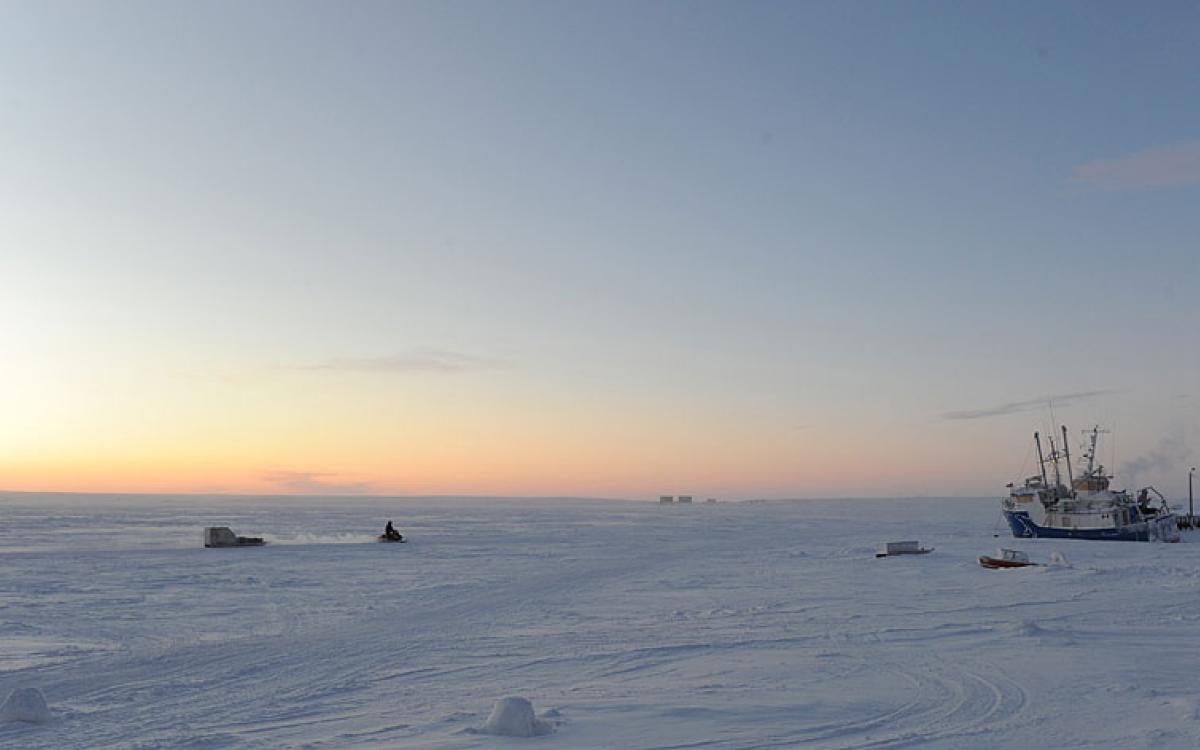 A boat is stuck in the ice until spring. Photo by Herb Mathisen