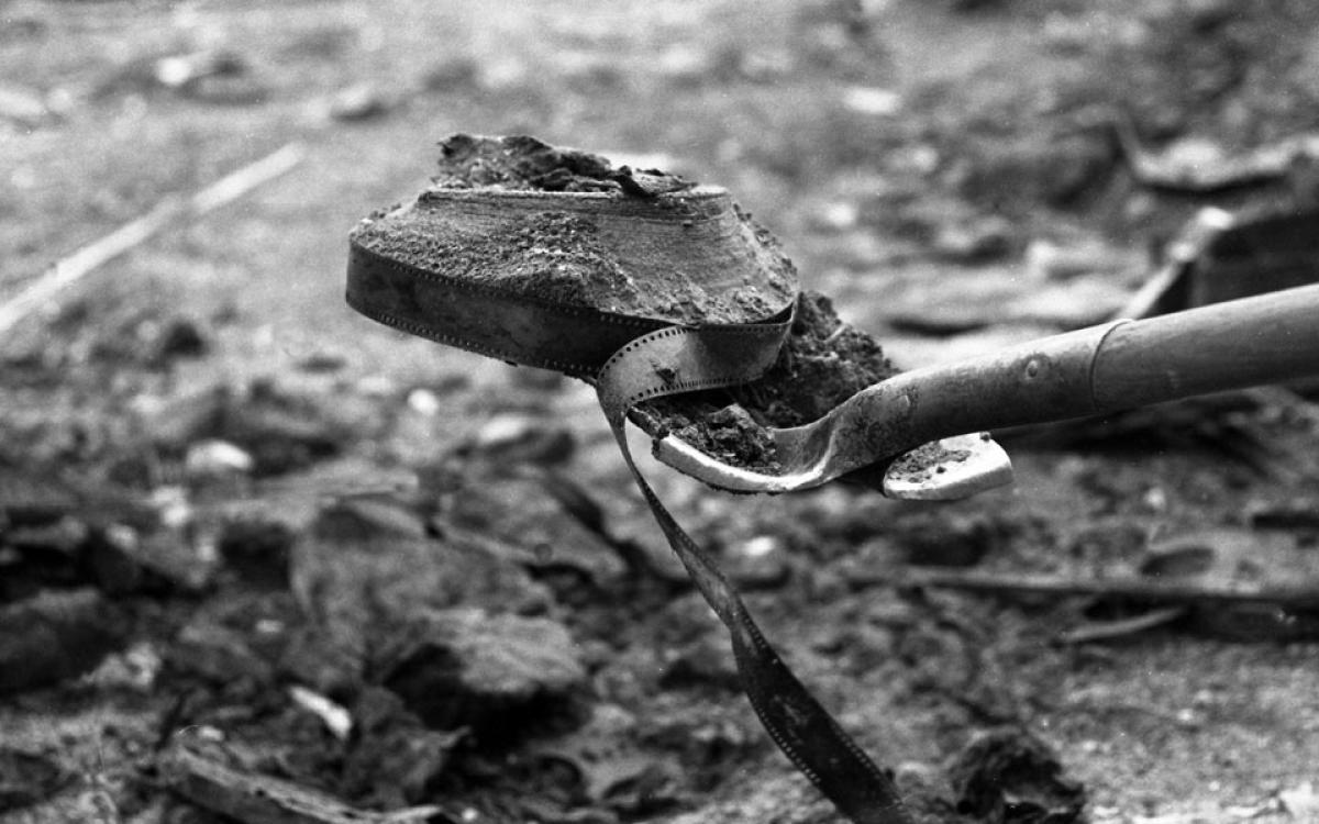 One of many reels of film discovered in Dawson City in 1978. The reels, dating back to the golden days of black-and-white moving pictures, had been buried since 1929 and thought lost. Courtesy Kino Lorber
