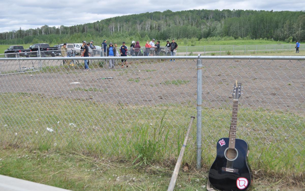 Fort Liard's ball diamond, where you have to dodge the bison patties in the outfield. Photo by Samia Madwar