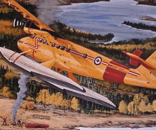 For some, the plane is a muse; for others, it is a saviour, as depicted here in Wally Wolfe's "Found at last."