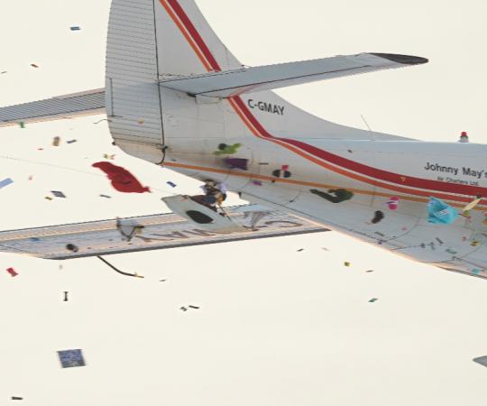 Candy dropping out of airplane