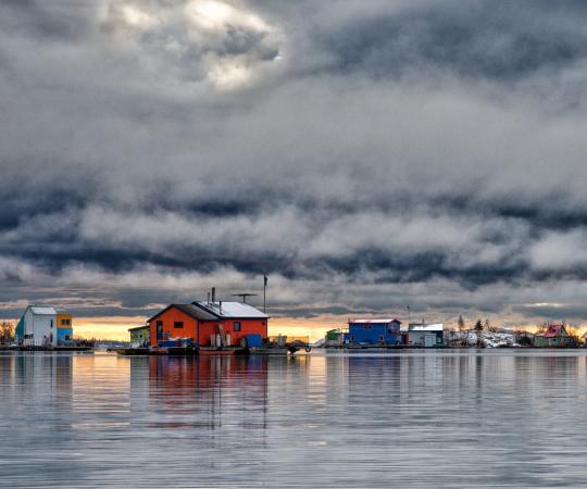 Houseboats on Yellowknife Bay.