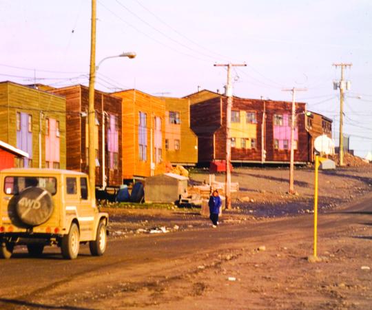 Vintage car driving through Iqaluit.