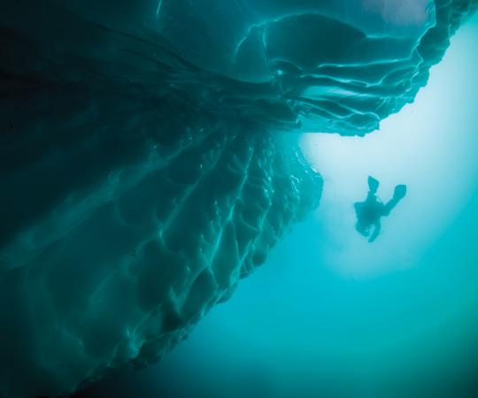 Jill Heinerth swims "upberg."