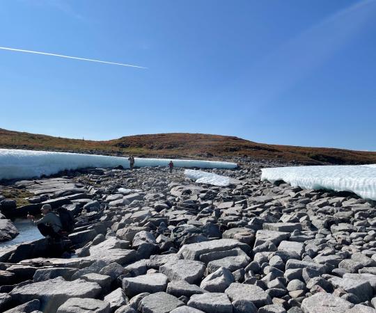 These isolated white patches are called aufeis.