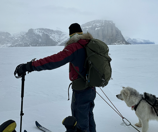 Dog Balto helps Victoria Perron and her friend navigate the coast.