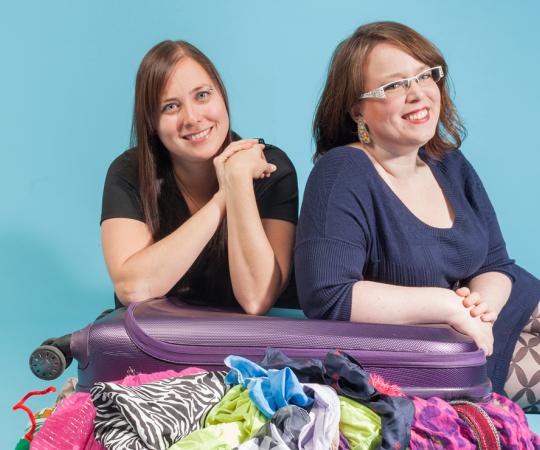 Candice Lys, left, and Nancy MacNeill are FOXY's founders. The costume-filled suitcase, known as Ruby, is a staple in their workshops. Photo by Hannah Eden