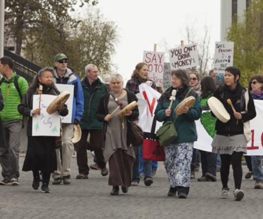 Protesters take to the Yellowknife streets to oppose fracking in the Northwest Territories. Photo by Hannah Eden