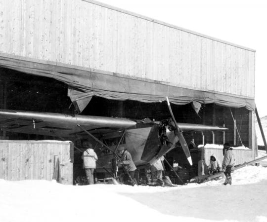 A makeshift hangar for a Fokker Universal on the coast of the Hudson Strait. Photo - Canada Aviation and Space Museum