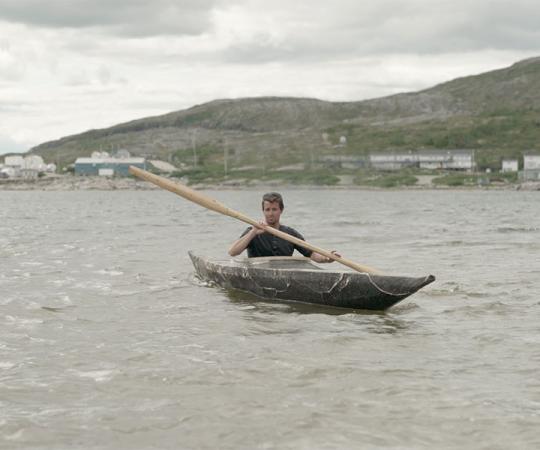 In Hopedale, Labrador, van Koeverden paddles a qajaq for the first time. 
