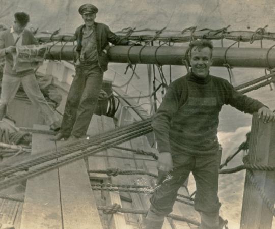 Mountie in wellies: Bill White, in the foreground, aboard the RCMP ship, St. Roch, in the 1930s. The straight-shooting, no-B.S. White is the subject of Mountie in Mukluks. 
