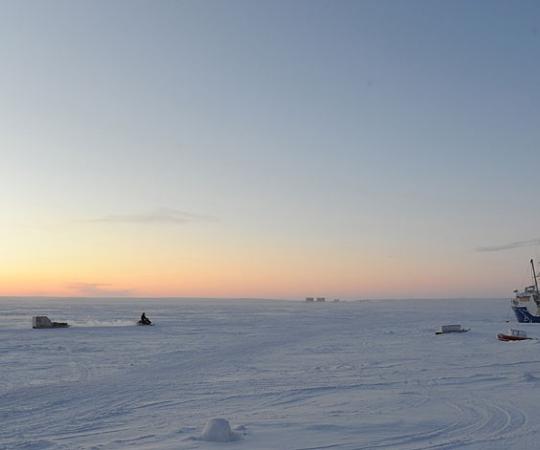 A boat is stuck in the ice until spring. Photo by Herb Mathisen