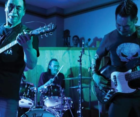 JAMES UNGALAQ, JOHN INOOYA, AND DEREK AQQIARUQ FROM IGLULIK‘S LEGENDARY NORTHERN HAZE. PHOTO BY JESSE KUMAGAI