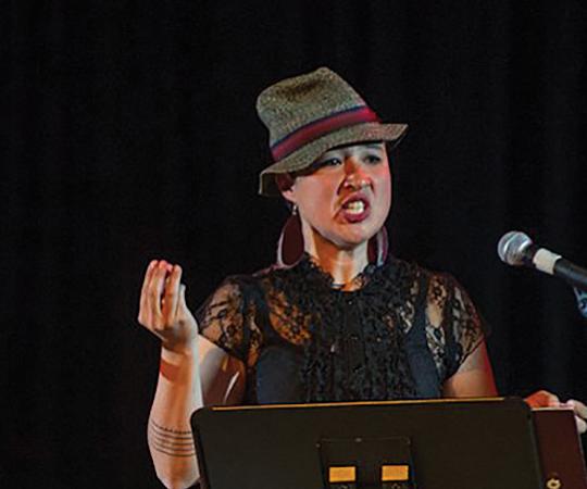 MADAME PRESIDENT: Laakkuluk Williamson Bathory performs her inaugural speech as the president of Hans Island. Photo by Ed Maruyama