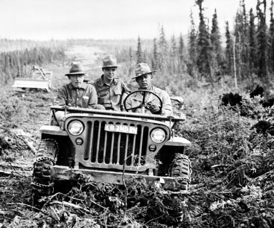 Alaska Highway, 1942. The first vehicle to traverse the Alaska Highway was a U.S. Army jeep. Library Oof Congress, Prints & Photographs Division, FSH/OWI Collection, LC-USW 33-000941-ZC