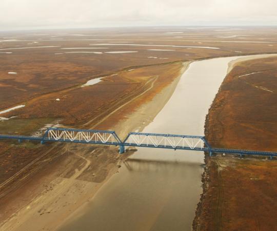The Yuribey River bridge, at 3.9 kilometres, is the longest above the Arctic Circle. Photo courtesy Gazprom