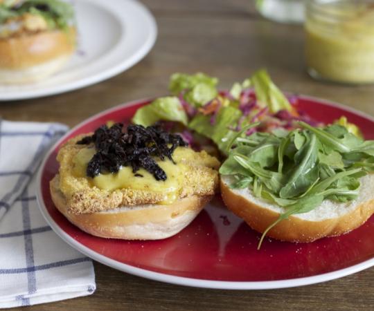 Whitefish burger with juniper aioli, morels and arugula. Photo by Amy Lam